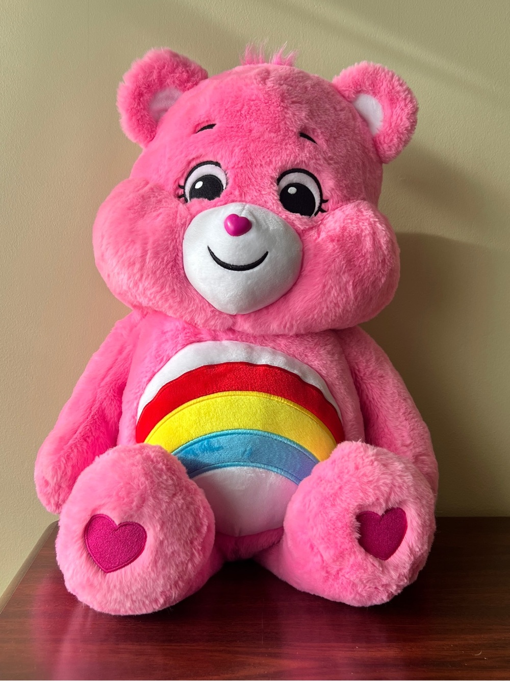 Cheer Care Bear 24in Pink Plush with Rainbow Belly and Heart Paws